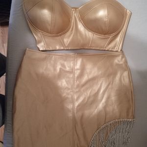 Skirt with fringe and bustier top